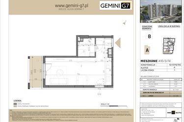 Rzut - Mieszkanie na sprzedaż 1 pokój o powierzchni 31,23 m² - numer A10/3/74 w GEMINI G-7