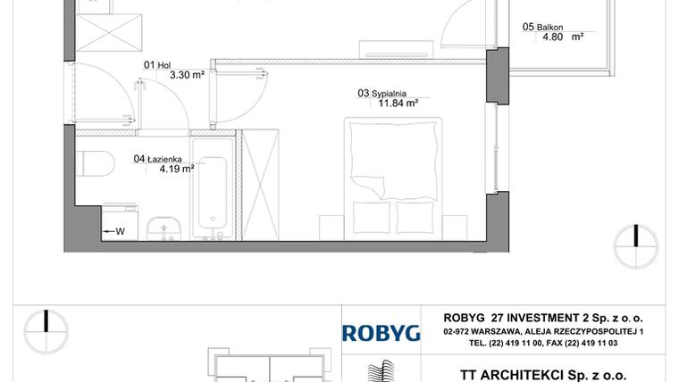 Rzut - Mieszkanie na sprzedaż 2 pokoje o powierzchni 42,21 m² - numer SU3/A/3/3 w Sady Ursynów III