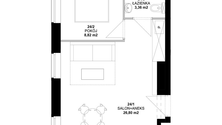Rzut - Mieszkanie na sprzedaż 2 pokoje o powierzchni 37,99 m² - numer 24 w Garbary 40