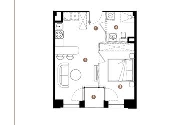 Rzut - Mieszkanie na sprzedaż 2 pokoje o powierzchni 36,31 m² - numer E.01.09 w Apartamenty Reytana bud. E