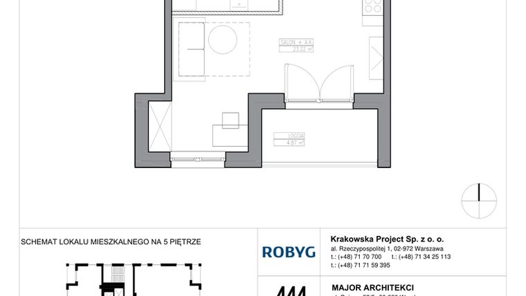 Rzut - Mieszkanie na sprzedaż 1 pokój o powierzchni 30,45 m² - numer KR6/B/5/4 w Apartamenty Krakowska etap VI
