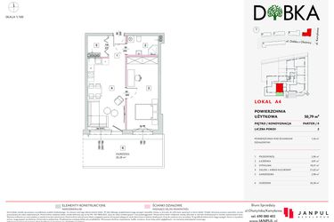 Rzut - Mieszkanie na sprzedaż 2 pokoje o powierzchni 50,79 m² - numer A04 w Dobka