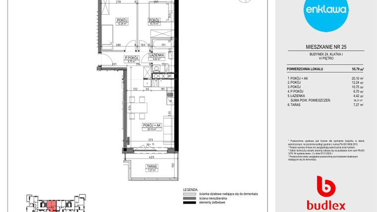 Rzut - Mieszkanie na sprzedaż 3 pokoje o powierzchni 55,48 m² - numer Z4.25 w Enklawa Apartamenty Z4 i Z5