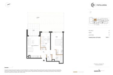 Rzut - Mieszkanie na sprzedaż 3 pokoje o powierzchni 58,49 m² - numer M.02 w Popularna 35