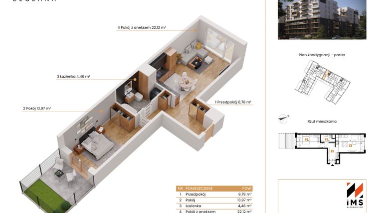 Rzut - Mieszkanie na sprzedaż 2 pokoje o powierzchni 48,55 m² - numer B.0.3 w Rondo Ceglana etap II
