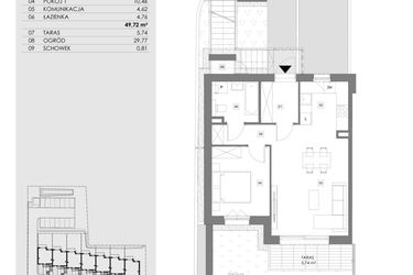 Rzut - Mieszkanie na sprzedaż 2 pokoje o powierzchni 49,68 m² - numer 14F.1 w Przystań Sobieszewo
