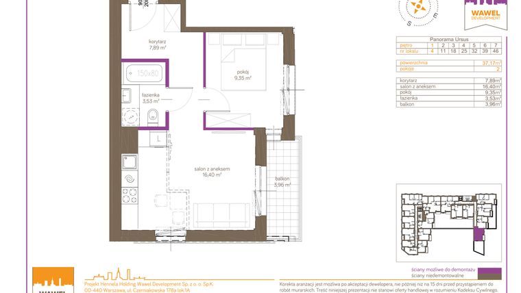 Rzut - Mieszkanie na sprzedaż 2 pokoje o powierzchni 37,17 m² - numer 4 w Panorama Ursus