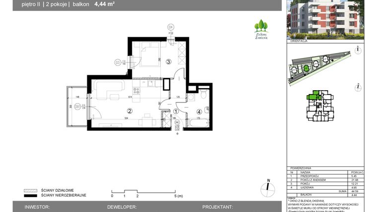 Rzut - Mieszkanie na sprzedaż 2 pokoje o powierzchni 44,59 m² - numer 14G.38 w Zielone Zamienie X