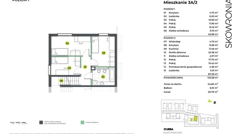 Rzut - Mieszkanie na sprzedaż 6 pokoi o powierzchni 133,28 m² - numer 3AL/2 w Skowronia
