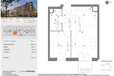 Rzut - Mieszkanie na sprzedaż 2 pokoje o powierzchni 39,53 m² - numer I-D74 w Industria etap I-D oraz I-C