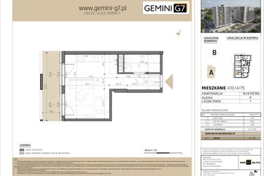 Rzut - Mieszkanie na sprzedaż 1 pokój o powierzchni 27,86 m² - numer A10/4/75 w GEMINI G-7