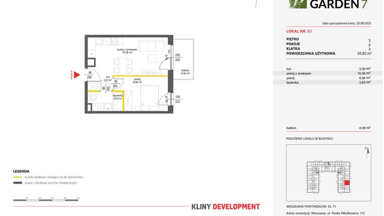 Rzut - Mieszkanie na sprzedaż 2 pokoje o powierzchni 33,83 m² - numer 85 w Nova Viva Garden 7