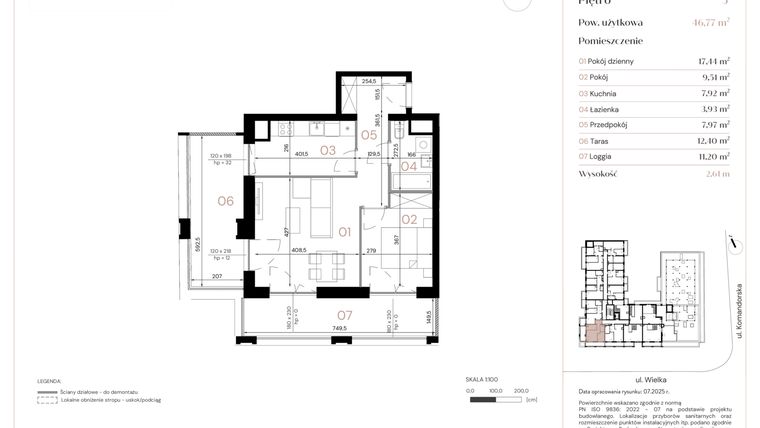 Rzut - Mieszkanie na sprzedaż 2 pokoje o powierzchni 46,77 m² - numer A/5/02 w Wielka 16
