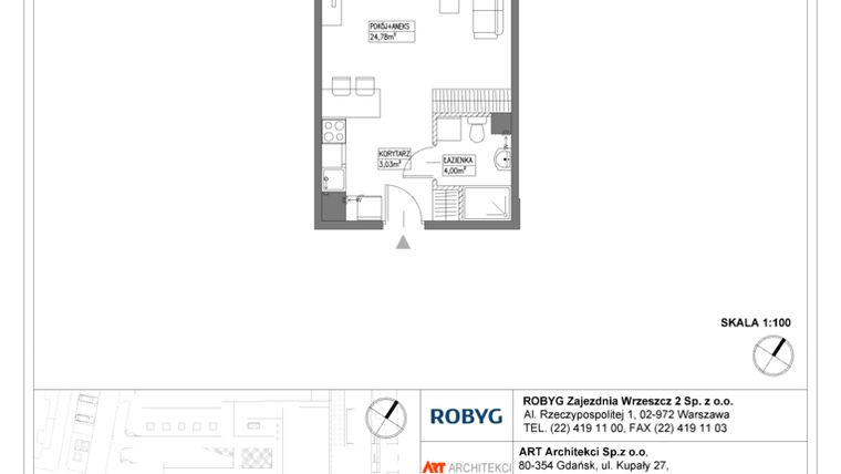 Rzut - Mieszkanie na sprzedaż 1 pokój o powierzchni 31,81 m² - numer E.6M14 w Nowa Wałowa bud. E