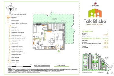 Rzut - Mieszkanie na sprzedaż 2 pokoje o powierzchni 39,83 m² - numer 1.C w Tak Blisko