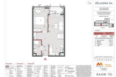 Rzut - Mieszkanie na sprzedaż 2 pokoje o powierzchni 41,2 m² - numer A.04.10 w Żelazna 54
