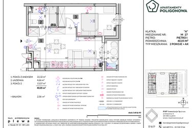 Rzut - Mieszkanie na sprzedaż 2 pokoje o powierzchni 40,05 m² - numer 27 w Apartamenty Poligonowa etap 5