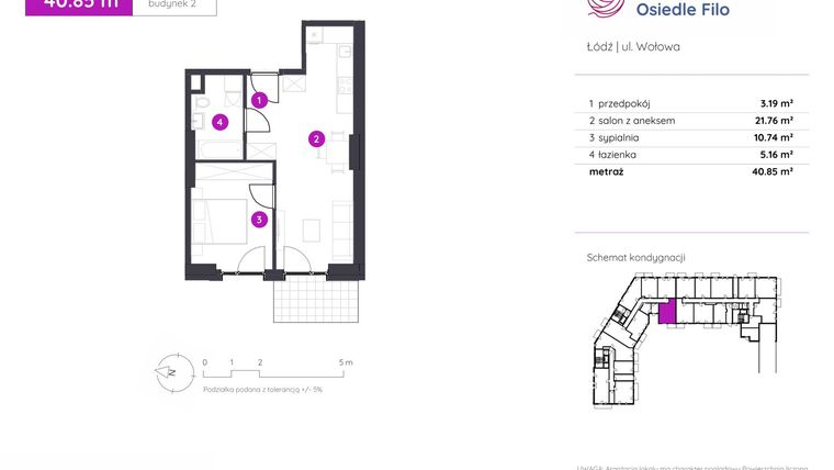 Rzut - Mieszkanie na sprzedaż 2 pokoje o powierzchni 40,85 m² - numer 2.B.0.04 w Murapol Osiedle Filo etap II