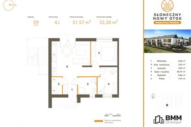 Rzut - Mieszkanie na sprzedaż 3 pokoje o powierzchni 51,57 m² - numer 4J w Słoneczny Nowy Otok - Malownicza Południe etap II
