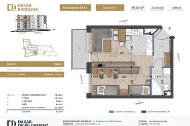 Rzut - Mieszkanie na sprzedaż 2 pokoje o powierzchni 40,28 m² - numer 45 w Osiedle Dakar Karolina