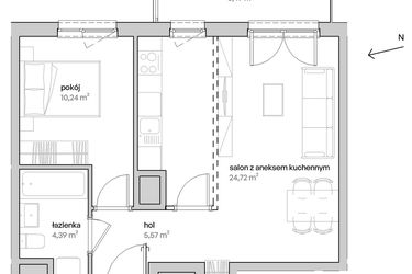 Rzut - Mieszkanie na sprzedaż 2 pokoje o powierzchni 44,92 m² - numer A.04.049 w Unii Lubelskiej Vita