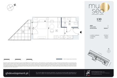 Rzut - Mieszkanie na sprzedaż 1 pokój o powierzchni 28,88 m² - numer 130 w Museo