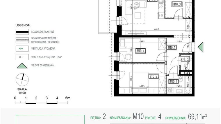 Rzut - Mieszkanie na sprzedaż 4 pokoje o powierzchni 69,11 m² - numer 10 w Kolarska Koncept