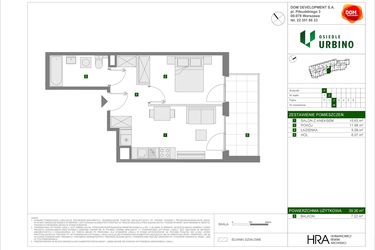 Rzut - Mieszkanie na sprzedaż 2 pokoje o powierzchni 39,26 m² - numer 5.1.A.49 w Osiedle Urbino etap 5