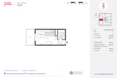 Rzut - Mieszkanie na sprzedaż 1 pokój o powierzchni 26,73 m² - numer C.03.03 w Mieszkaj w mieście - Na Tysiącleciu budynek C