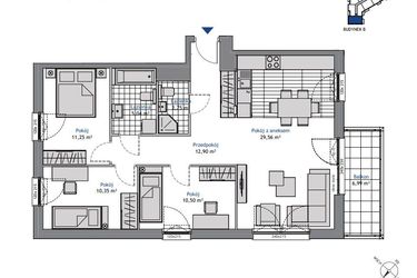 Rzut - Mieszkanie na sprzedaż 4 pokoje o powierzchni 82,25 m² - numer B.3.9 w Nowa Dąbrowa