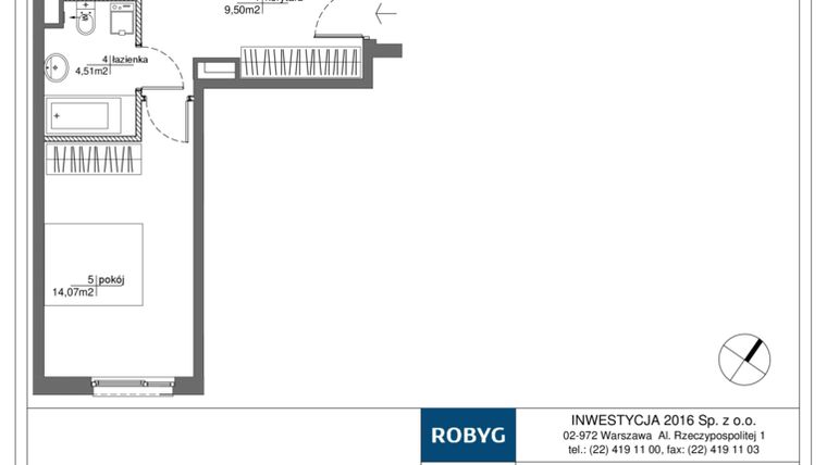 Rzut - Mieszkanie na sprzedaż 3 pokoje o powierzchni 63,54 m² - numer RM/1A/E/4/3 w Rytm Mokotowa - etap 1A