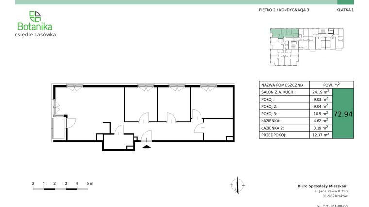 Rzut - Mieszkanie na sprzedaż 4 pokoje o powierzchni 72,96 m² - numer B.13 w Osiedle Lasówka etap II