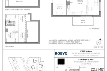 Rzut - Mieszkanie na sprzedaż 4 pokoje o powierzchni 76,48 m² - numer C2.2M01 w ROSA Residence etap II