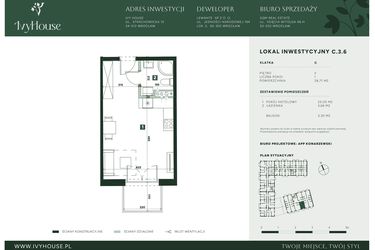 Rzut - Mieszkanie na sprzedaż 1 pokój o powierzchni 28,71 m² - numer C.3.6 w IVY HOUSE - Apartamenty inwestycyjne