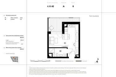 Rzut - Mieszkanie na sprzedaż 1 pokój o powierzchni 28,36 m² - numer A.M.42 w VIDOK