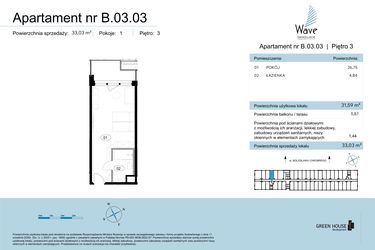 Rzut - Mieszkanie na sprzedaż 1 pokój o powierzchni 33,03 m² - numer B.03.03 w Wave Świnoujście Thermal & Spa