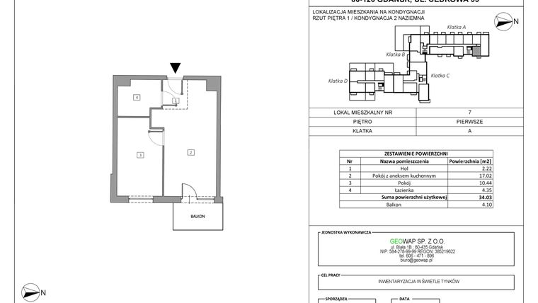 Rzut - Mieszkanie na sprzedaż 2 pokoje o powierzchni 34,03 m² - numer 07 w Wolne Miasto etap VII