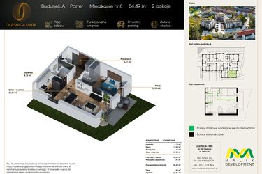 Rzut - Mieszkanie na sprzedaż 2 pokoje o powierzchni 54,49 m² - numer M8 w Oleśnica Park