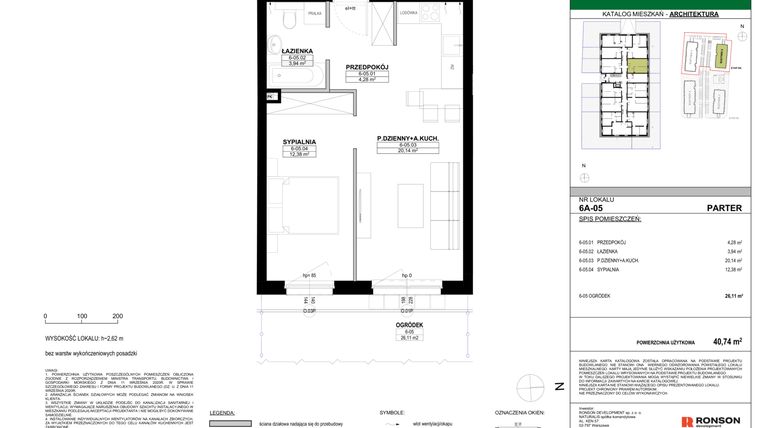 Rzut - Mieszkanie na sprzedaż 2 pokoje o powierzchni 40,74 m² - numer 6A-05 w Nowa Północ etap 2A