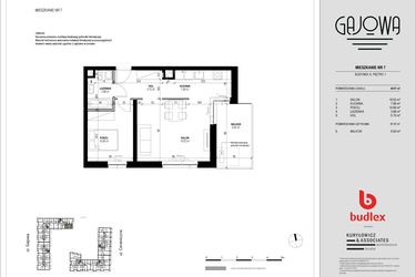 Rzut - Mieszkanie na sprzedaż 2 pokoje o powierzchni 48,49 m² - numer 7 w Gajowa bud. A