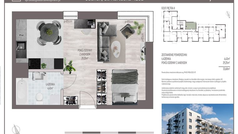 Rzut - Mieszkanie na sprzedaż 1 pokój o powierzchni 33,68 m² - numer M.C.30 w Cichy Zakątek