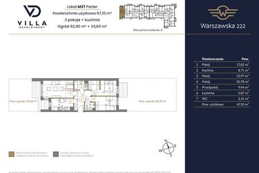 Rzut - Mieszkanie na sprzedaż 3 pokoje o powierzchni 67,1 m² - numer 37A w Warszawska 222