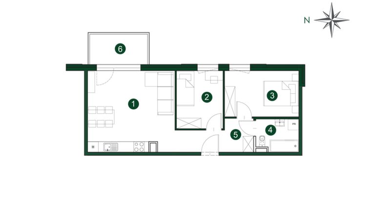 Rzut - Mieszkanie na sprzedaż 3 pokoje o powierzchni 52,37 m² - numer B38 w Osiedle Kormorana