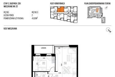 Rzut - Mieszkanie na sprzedaż 2 pokoje o powierzchni 41,63 m² - numer 22K/22 w NATURAMA II