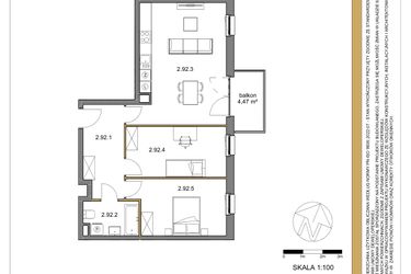 Rzut - Mieszkanie na sprzedaż 3 pokoje o powierzchni 69,76 m² - numer 92 w Osiedle Sfera etap II