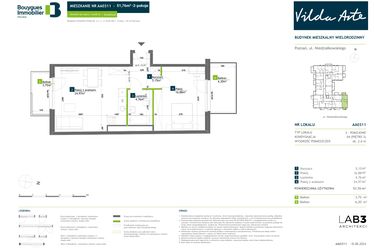 Rzut - Mieszkanie na sprzedaż 2 pokoje o powierzchni 51,76 m² - numer AA0311 w Vilda Arte