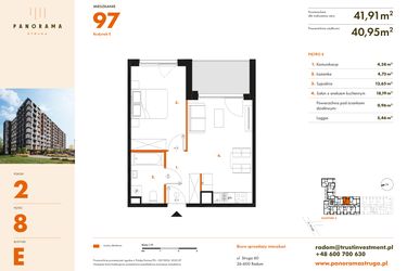 Rzut - Mieszkanie na sprzedaż 2 pokoje o powierzchni 41,91 m² - numer E97 w Panorama Struga