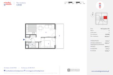 Rzut - Mieszkanie na sprzedaż 2 pokoje o powierzchni 45,26 m² - numer C.09.08 w Mieszkaj w mieście - Na Tysiącleciu budynek C