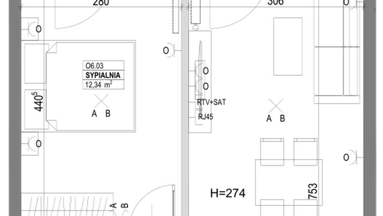 Rzut - Mieszkanie na sprzedaż 2 pokoje o powierzchni 44,47 m² - numer O6 w Miasto Ogród 6 - OSLO i SZTOKHOLM