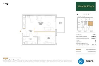Rzut - Mieszkanie na sprzedaż 2 pokoje o powierzchni 49,9 m² - numer A.2.02 w Ananasowa